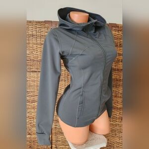 Dark Grey Hooded Zip Pockets Hiking Windbreaker Yoga Active Sports Jacket Sz S